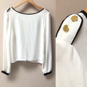 White Silky Top Shoulder Detail Long Sleeve Blouse
